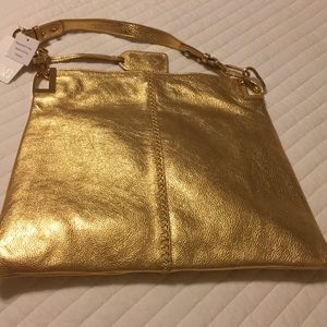 Badgley Mischka leather gold handbag NWT